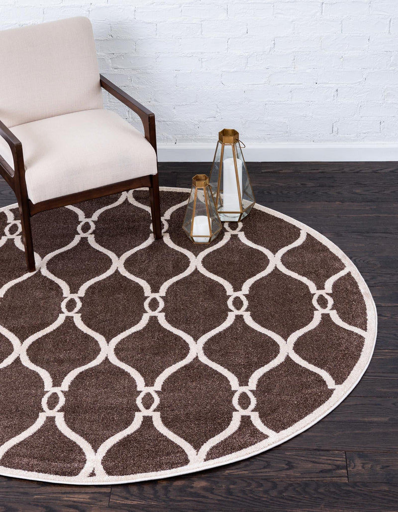 Lattice Gardens Collection Area Rug - Vinehaven Round Brown lifestyle 31