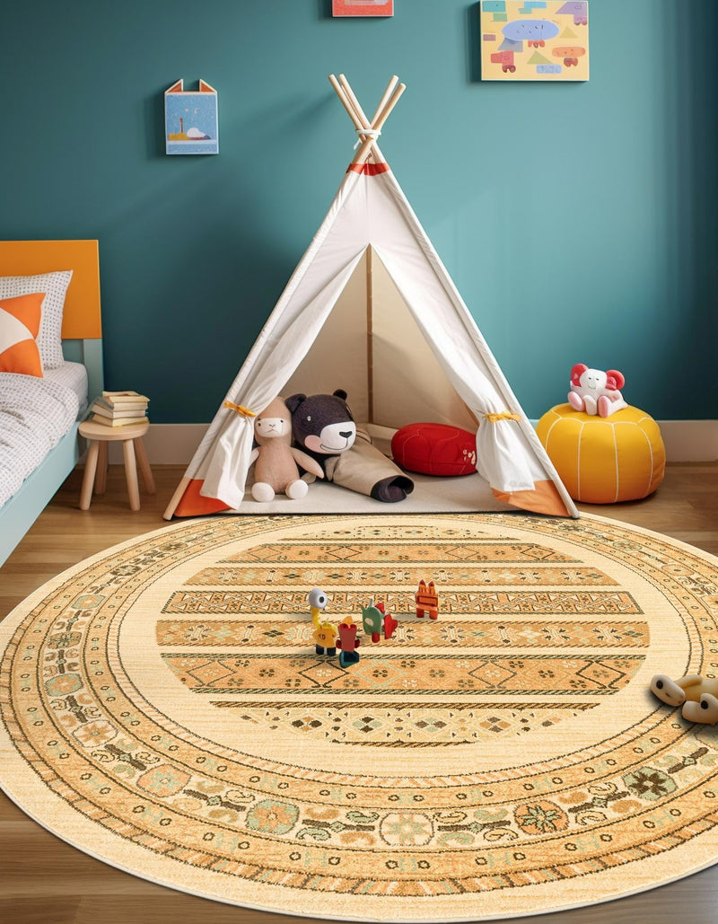 Zagros Oasis Collection Area Rug - Khorramabad Round Ivory lifestyle 186