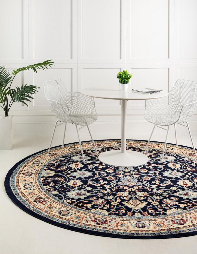 Isfahan Elegance Collection Area Rug - Naghsh-e Jahan (Navy Blue) Round Navy Blue lifestyle 36