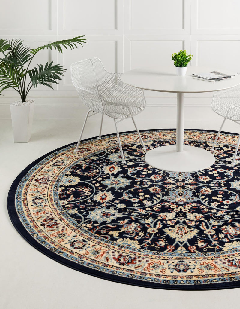Isfahan Elegance Collection Area Rug - Naghsh-e Jahan (Navy Blue) Round Navy Blue lifestyle 37