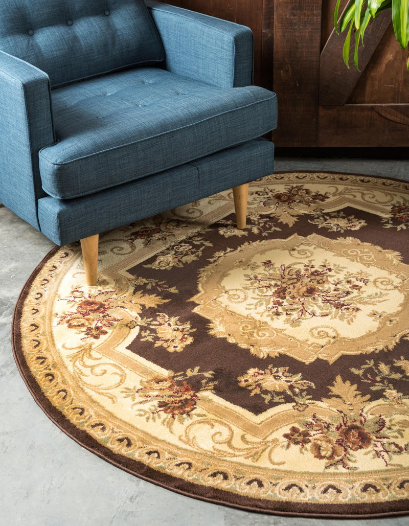 Versailles Elegance Collection Area Rug - Louveciennes (Brown) Round Brown lifestyle 35