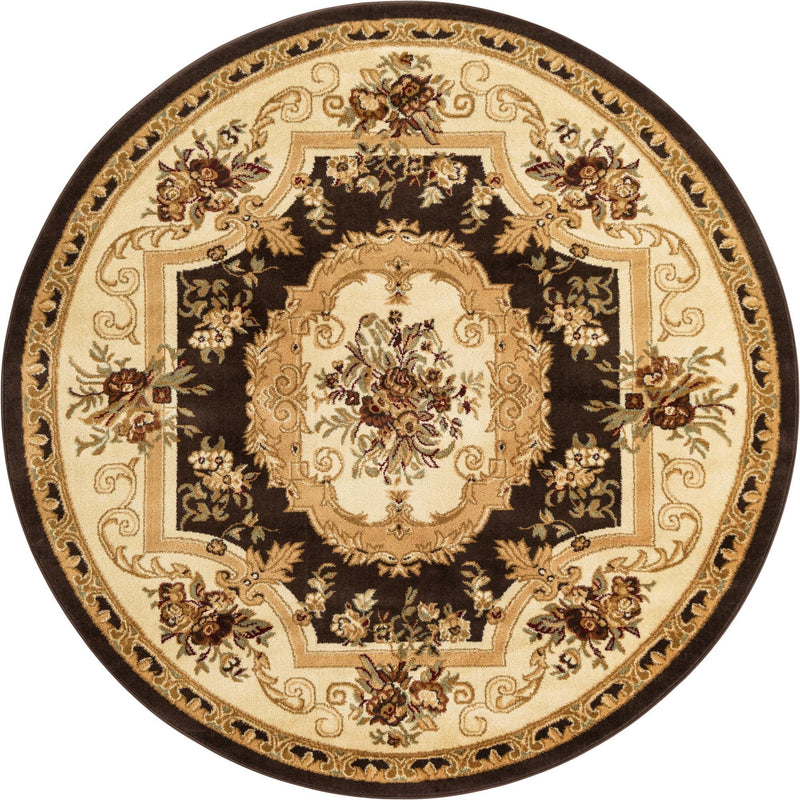 Versailles Elegance Collection Area Rug - Louveciennes (Brown) Round Brown lifestyle 16