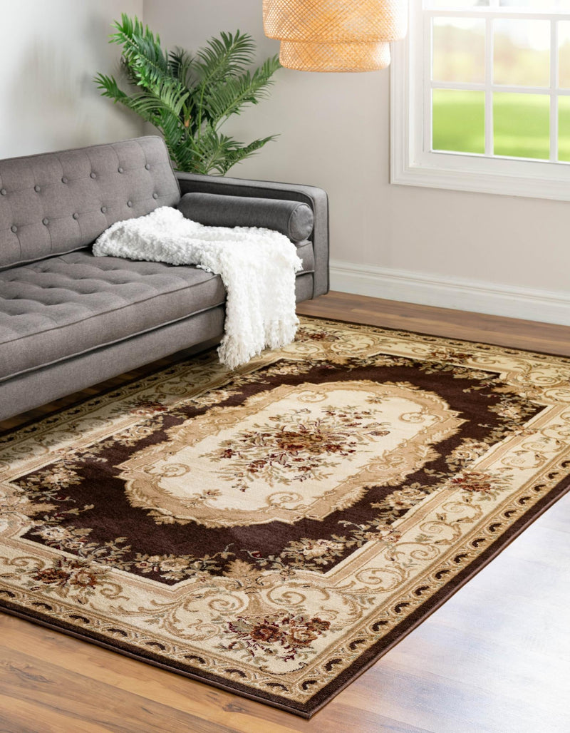 Versailles Elegance Collection Area Rug - Louveciennes (Brown) Rectangle Brown lifestyle 3