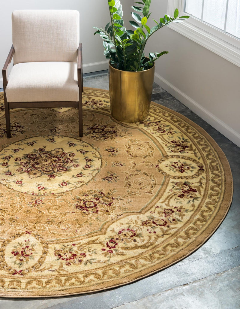 Versailles Elegance Collection Area Rug - Bellevue Round Tan lifestyle 50