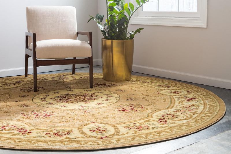 Versailles Elegance Collection Area Rug - Bellevue Round Tan lifestyle 61