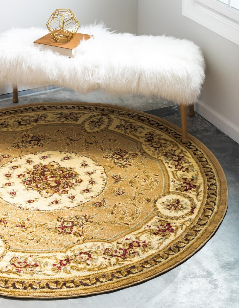 Versailles Elegance Collection Area Rug - Bellevue Round Tan lifestyle 51