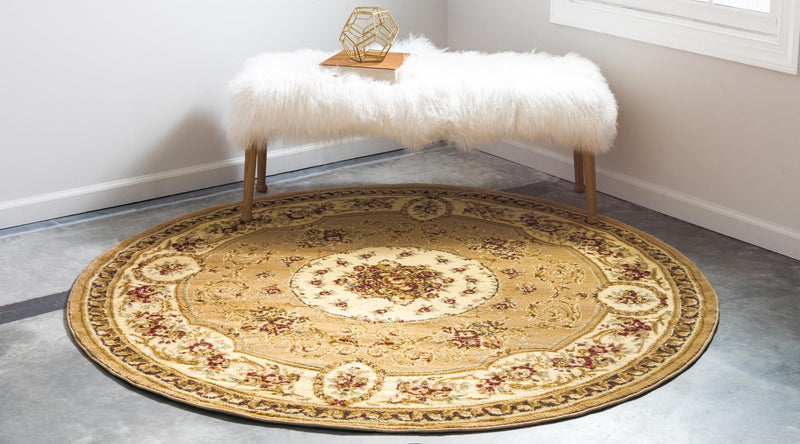 Versailles Elegance Collection Area Rug - Bellevue Round Tan lifestyle 57