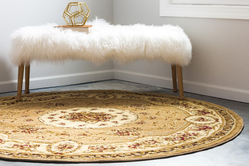 Versailles Elegance Collection Area Rug - Bellevue Round Tan lifestyle 62