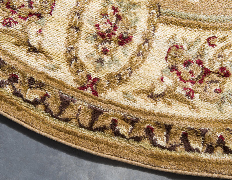 Versailles Elegance Collection Area Rug - Bellevue Round Tan lifestyle 85