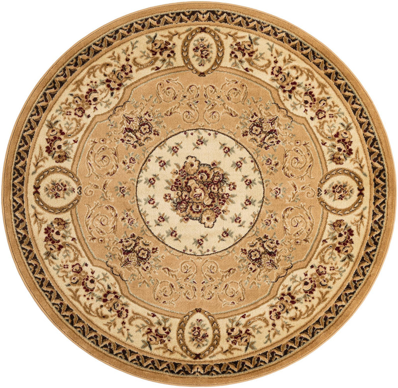 Versailles Elegance Collection Area Rug - Bellevue Round Tan lifestyle 46