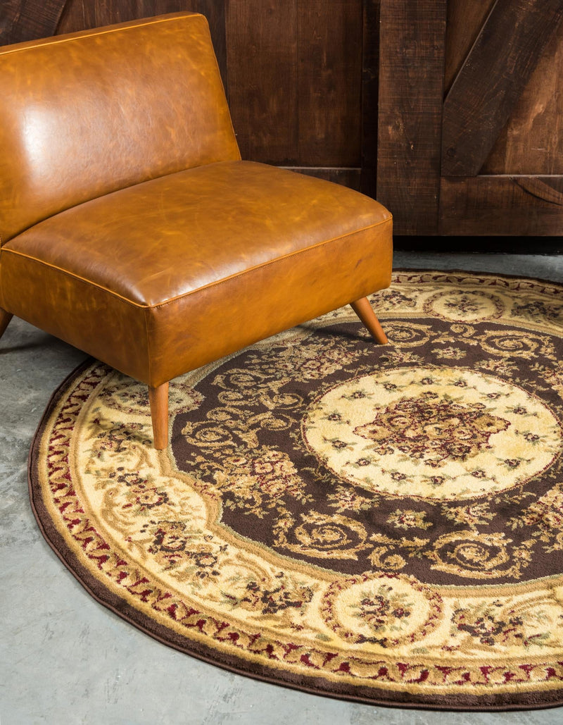 Versailles Elegance Collection Area Rug - Saint-Cloud Round Brown lifestyle 8