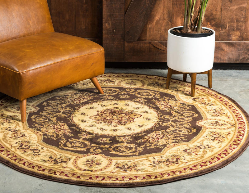 Versailles Elegance Collection Area Rug - Saint-Cloud Round Brown lifestyle 12