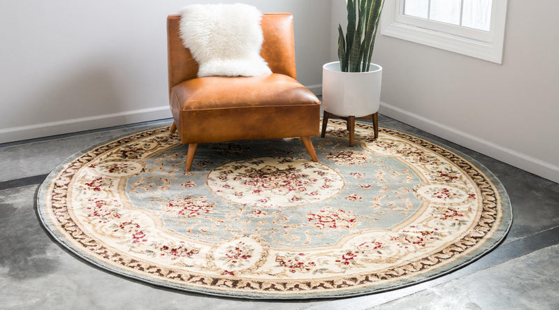 Versailles Elegance Collection Area Rug - Bellevue Round Light Blue lifestyle 89