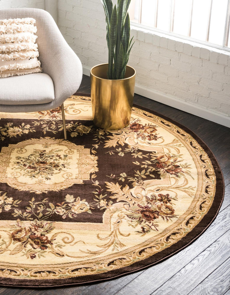 Versailles Elegance Collection Area Rug - Louveciennes (Brown) Round Brown lifestyle 19