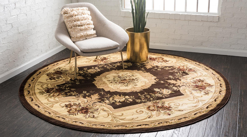 Versailles Elegance Collection Area Rug - Louveciennes (Brown) Round Brown lifestyle 22