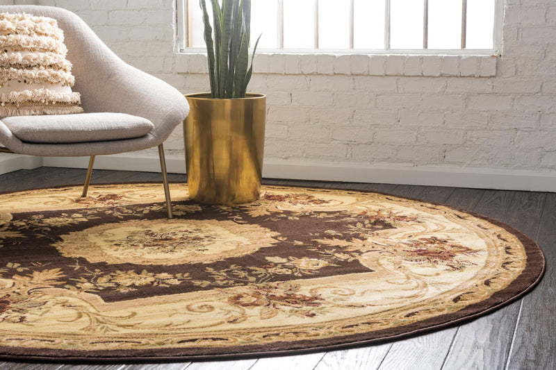 Versailles Elegance Collection Area Rug - Louveciennes (Brown) Round Brown lifestyle 25