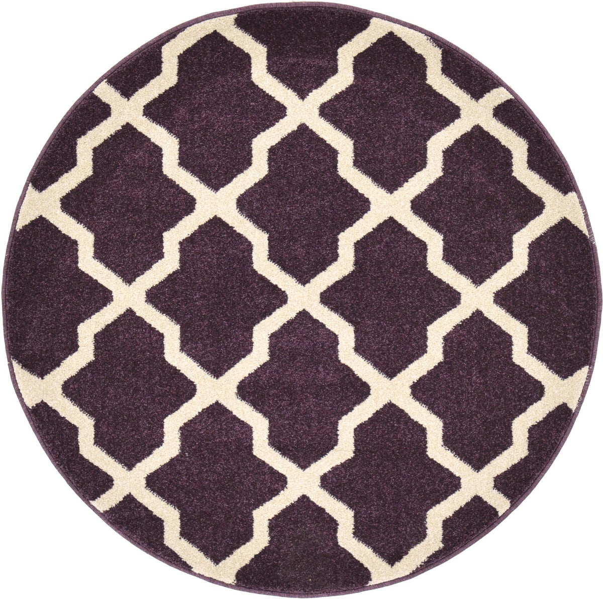 Lattice Gardens Collection Area Rug - Vineyard Round Dark Violet Main