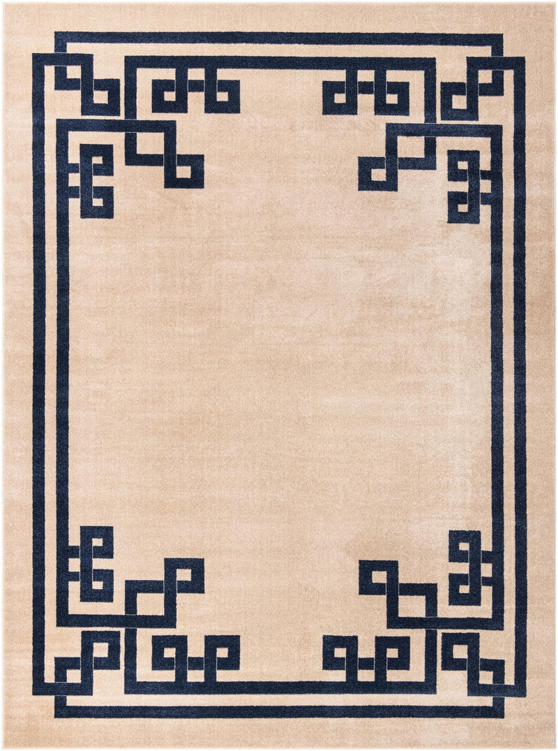 Aegean Labyrinth Collection Area Rug - Rhodes Rectangle Beige and Blue lifestyle 4
