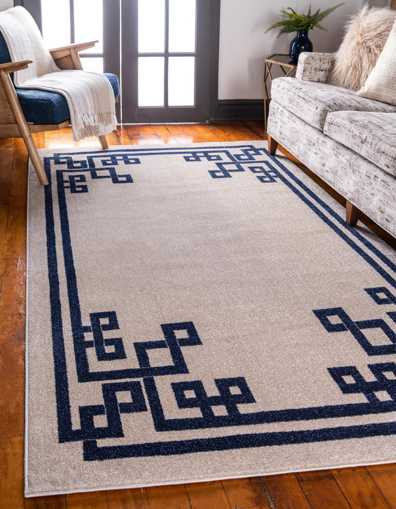 Aegean Labyrinth Collection Area Rug - Rhodes Rectangle Beige and Blue lifestyle 8