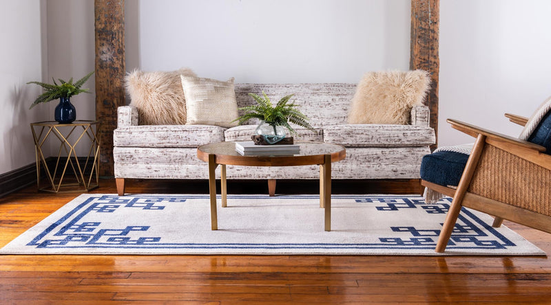 Aegean Labyrinth Collection Area Rug - Rhodes Rectangle Beige and Blue lifestyle 13