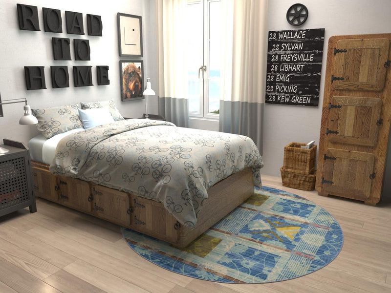 Lagoon Luxe Collection Area Rug - Seashell Round Blue lifestyle 9