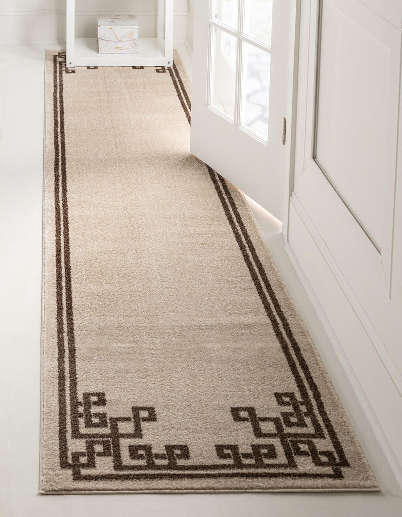 Aegean Labyrinth Collection Area Rug - Rhodes Runner Beige and Brown lifestyle 65