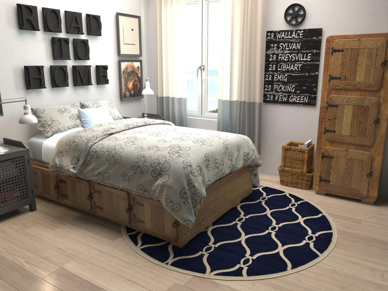 Lattice Gardens Collection Area Rug - Vinehaven Round Navy Blue lifestyle 71
