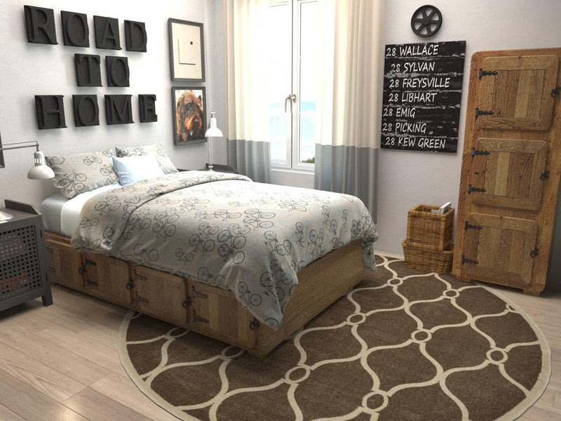 Lattice Gardens Collection Area Rug - Vinehaven Round Brown lifestyle 34