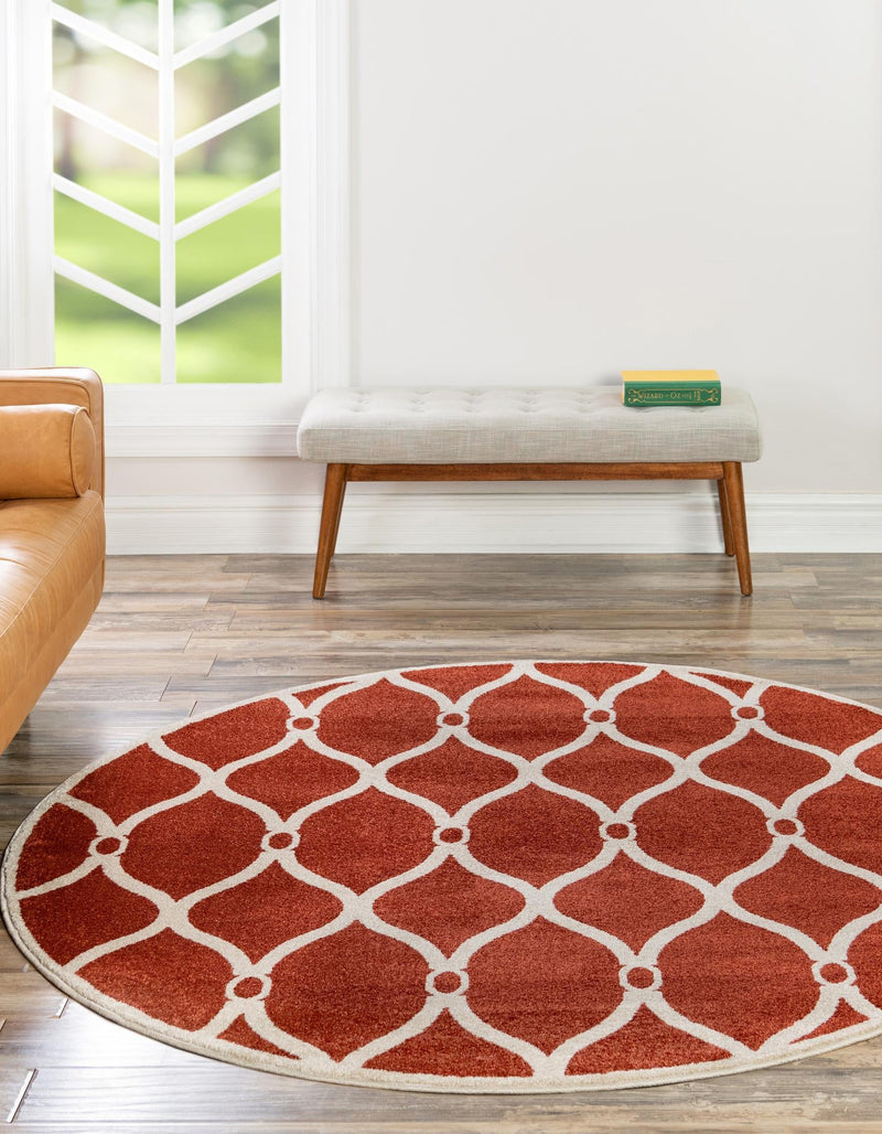 Lattice Gardens Collection Area Rug - Vinehaven Round Terracotta lifestyle 32