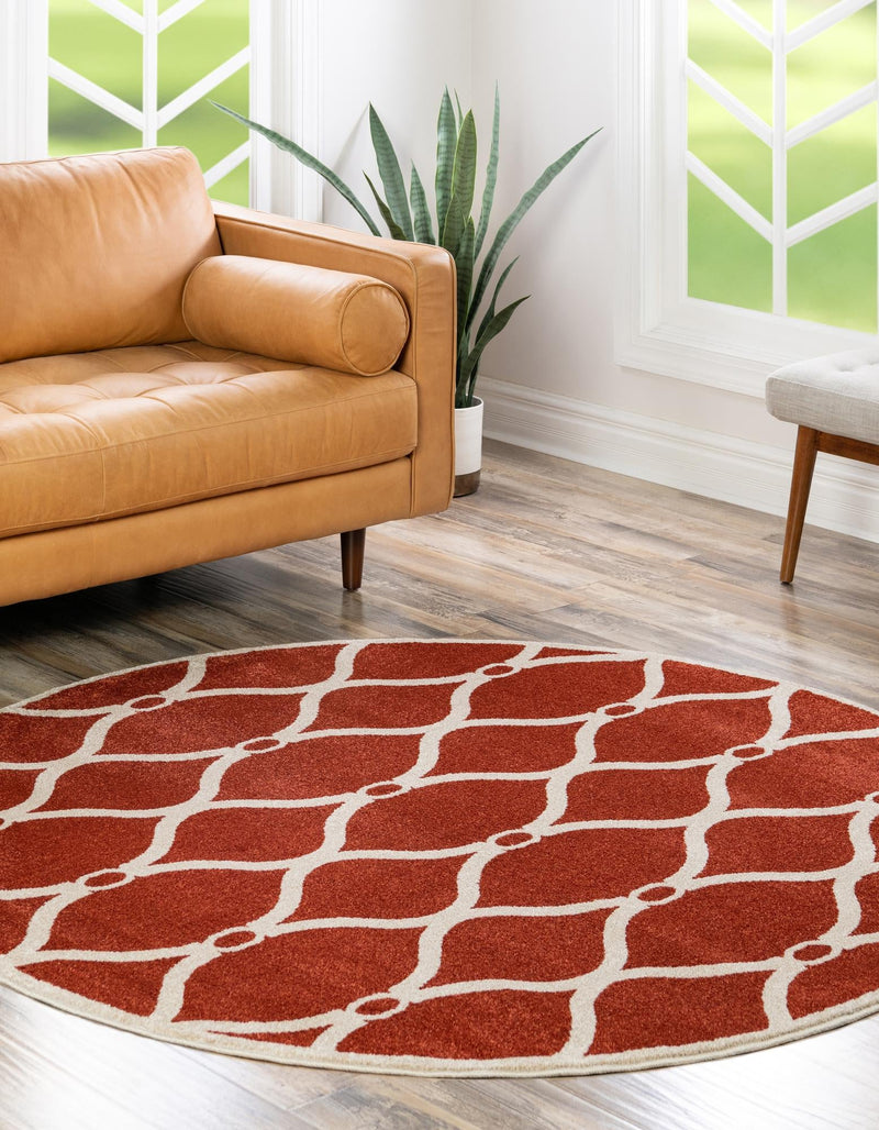 Lattice Gardens Collection Area Rug - Vinehaven Round Terracotta lifestyle 37