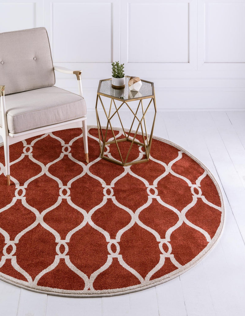Lattice Gardens Collection Area Rug - Vinehaven Round Terracotta lifestyle 39