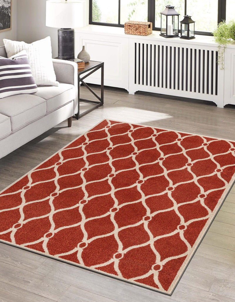 Lattice Gardens Collection Area Rug - Vinehaven Rectangle Terracotta lifestyle 7
