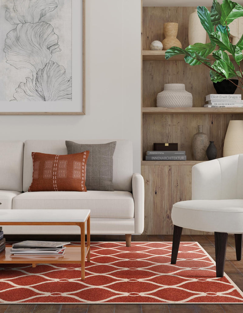 Lattice Gardens Collection Area Rug - Vinehaven Rectangle Terracotta lifestyle 11