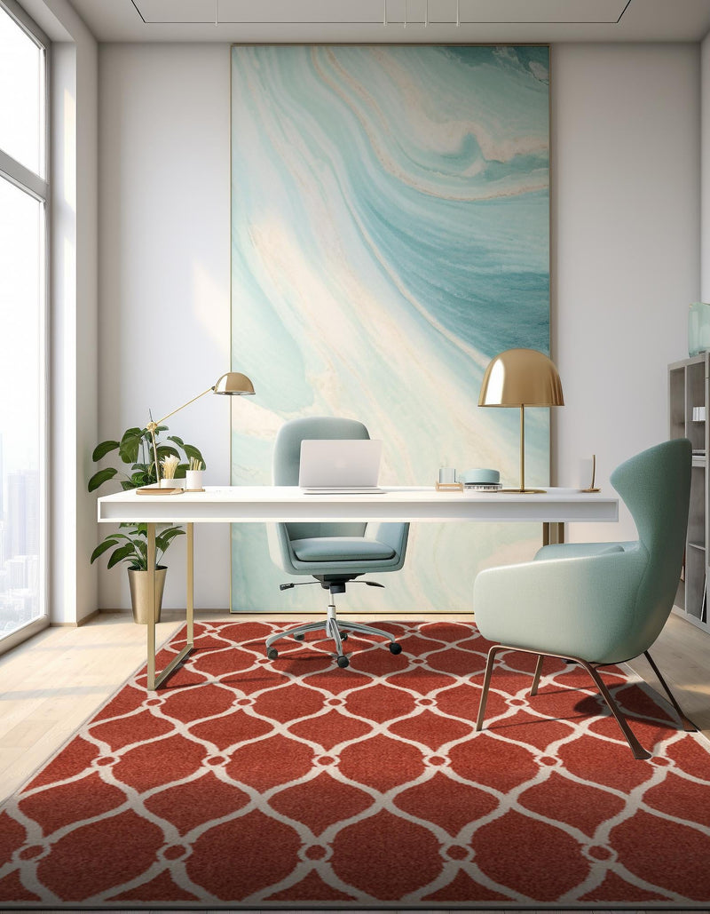 Lattice Gardens Collection Area Rug - Vinehaven Rectangle Terracotta lifestyle 45