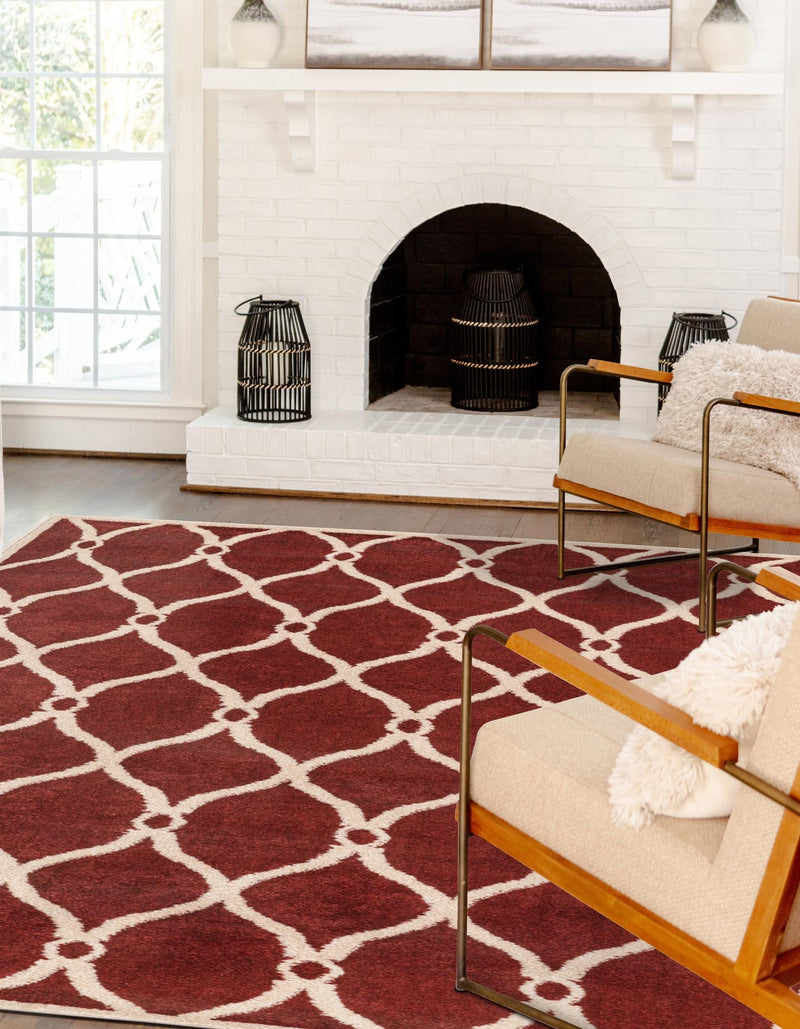 Lattice Gardens Collection Area Rug - Vinehaven Rectangle Red lifestyle 11