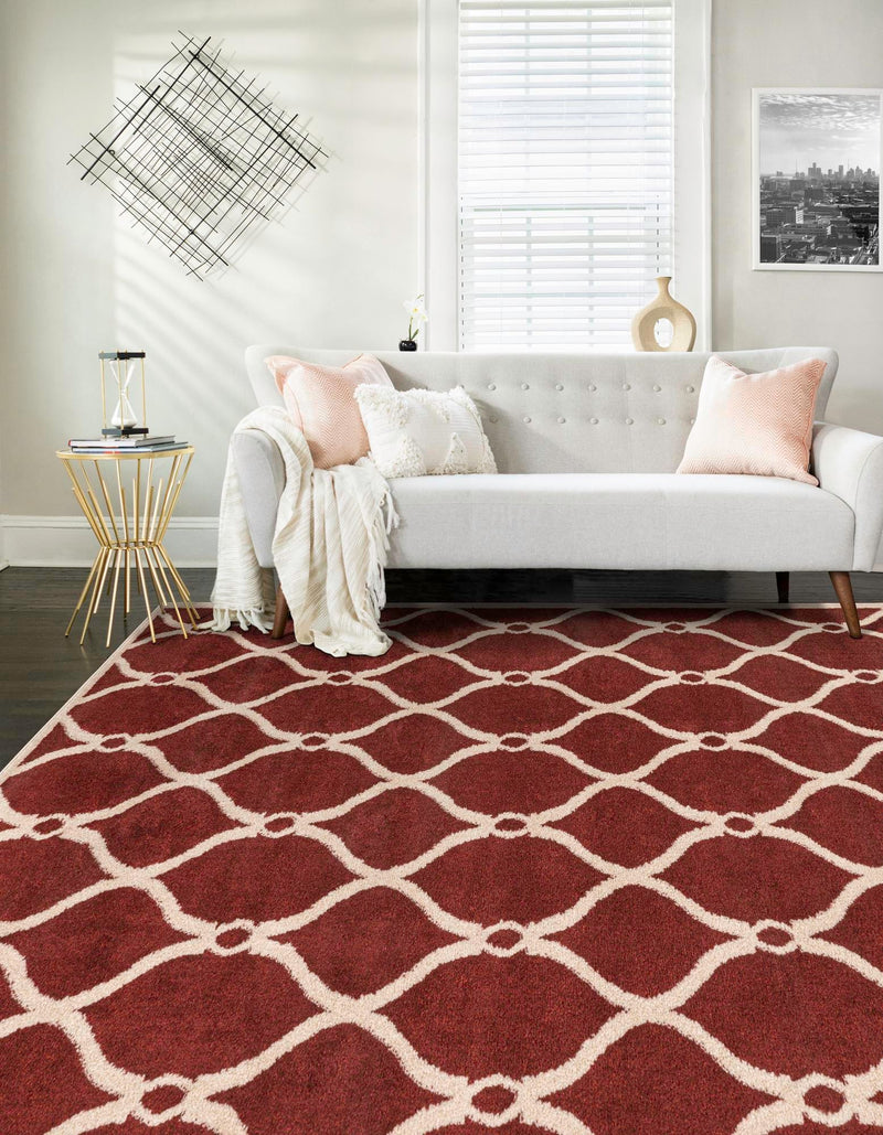 Lattice Gardens Collection Area Rug - Vinehaven Rectangle Red lifestyle 13