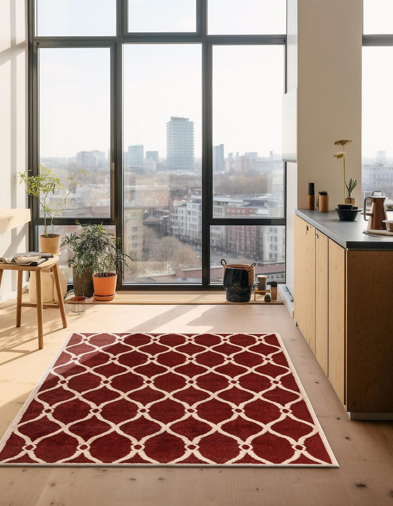Lattice Gardens Collection Area Rug - Vinehaven Rectangle Red lifestyle 17
