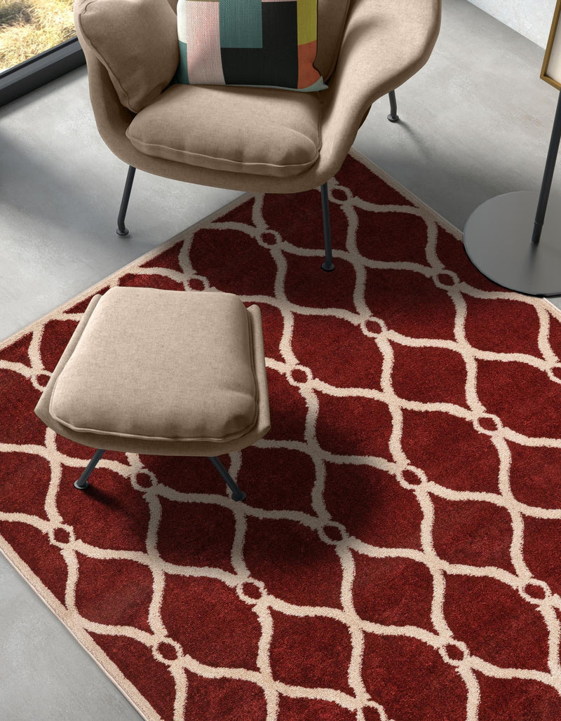 Lattice Gardens Collection Area Rug - Vinehaven Rectangle Red lifestyle 21
