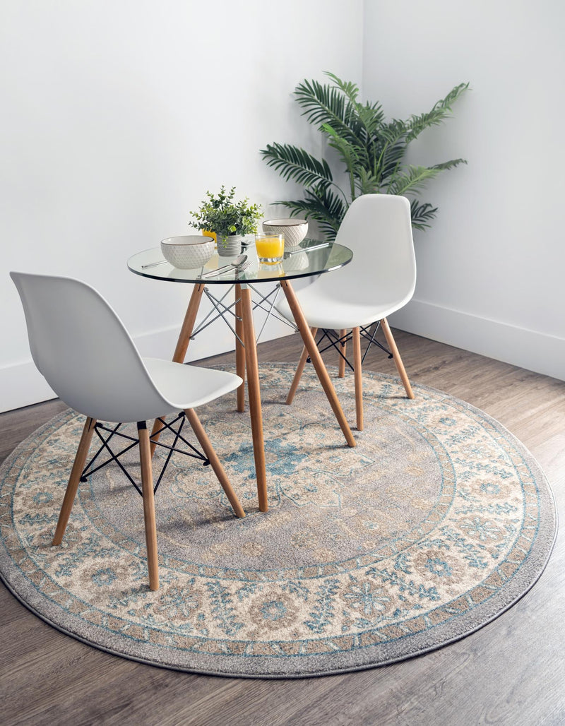 Salzburg Elegance Collection Area Rug - Getreidegasse Round Gray lifestyle 17
