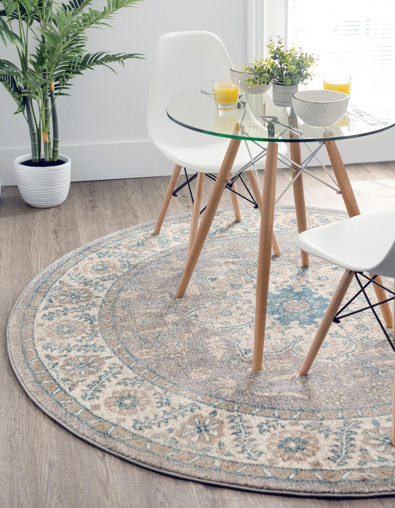 Salzburg Elegance Collection Area Rug - Getreidegasse Round Gray lifestyle 23