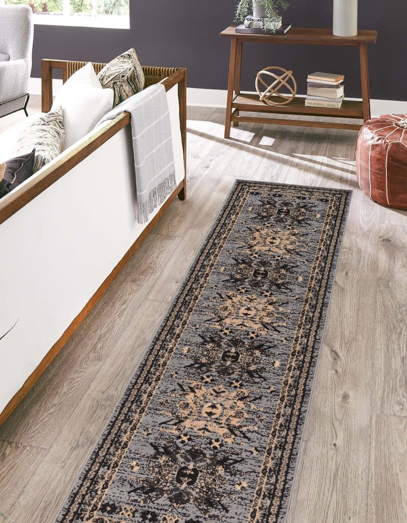 Tabriz Tapestries Collection Area Rug - Azerbaijan (Gray) Runner Gray lifestyle 35