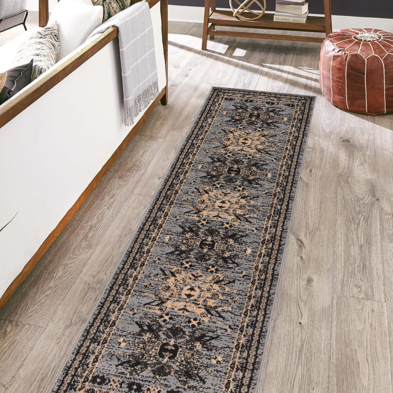 Tabriz Tapestries Collection Area Rug - Azerbaijan (Gray) Runner Gray lifestyle 74