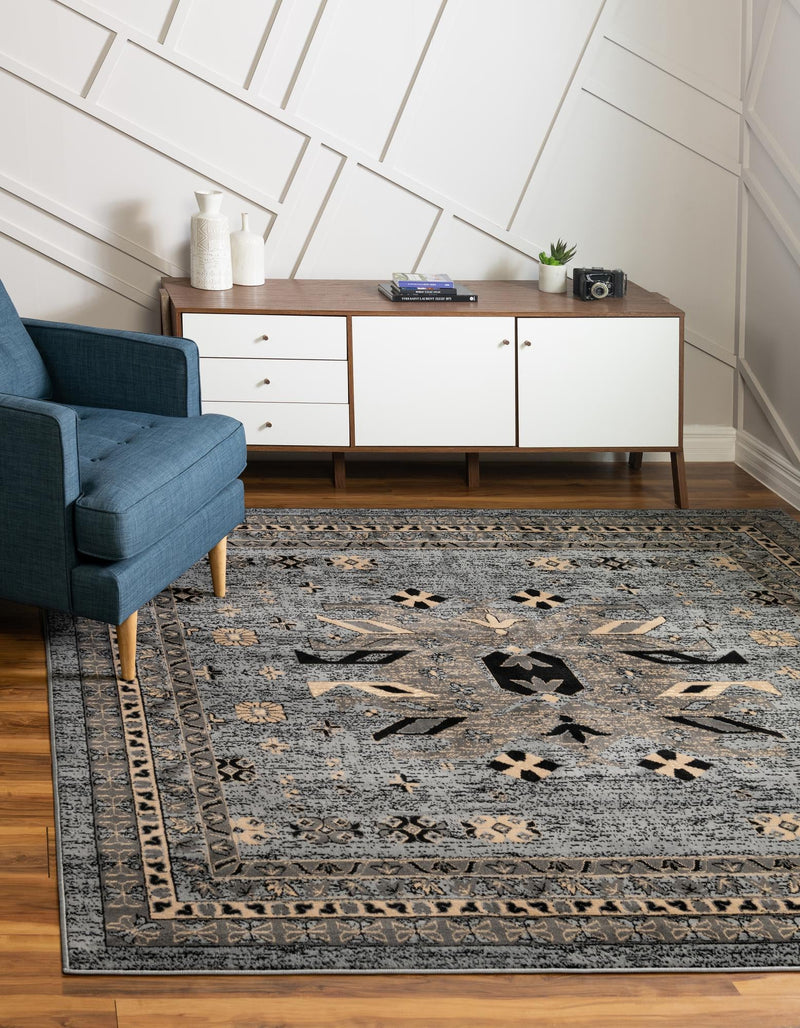 Tabriz Tapestries Collection Area Rug - Azerbaijan (Gray) Square Gray lifestyle 24