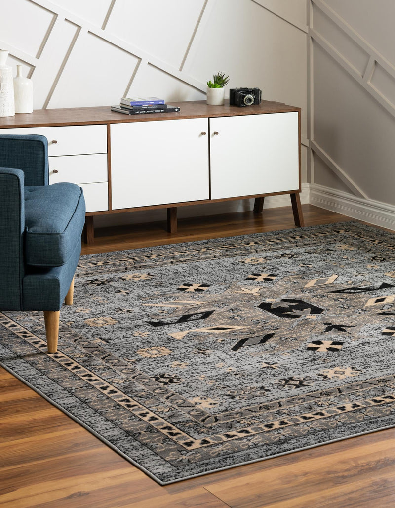 Tabriz Tapestries Collection Area Rug - Azerbaijan (Gray) Square Gray lifestyle 29
