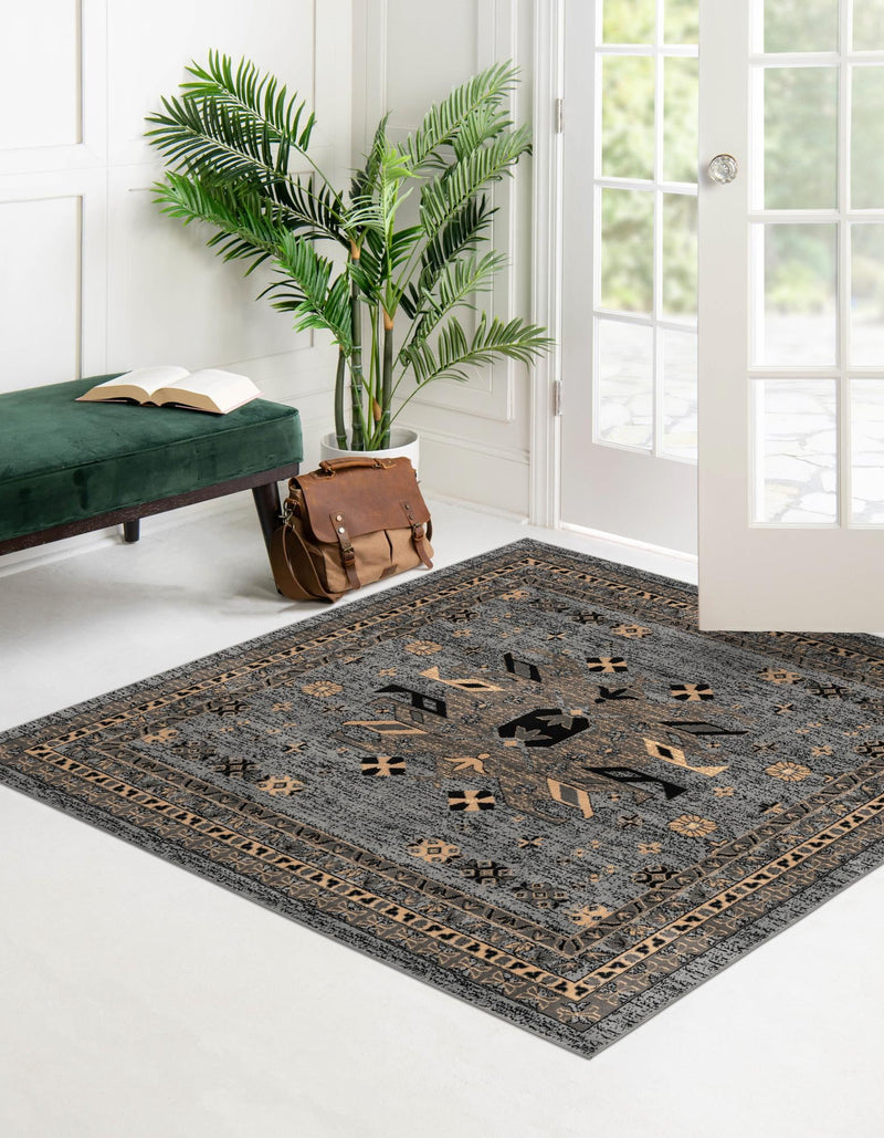 Tabriz Tapestries Collection Area Rug - Azerbaijan (Gray) Square Gray lifestyle 35