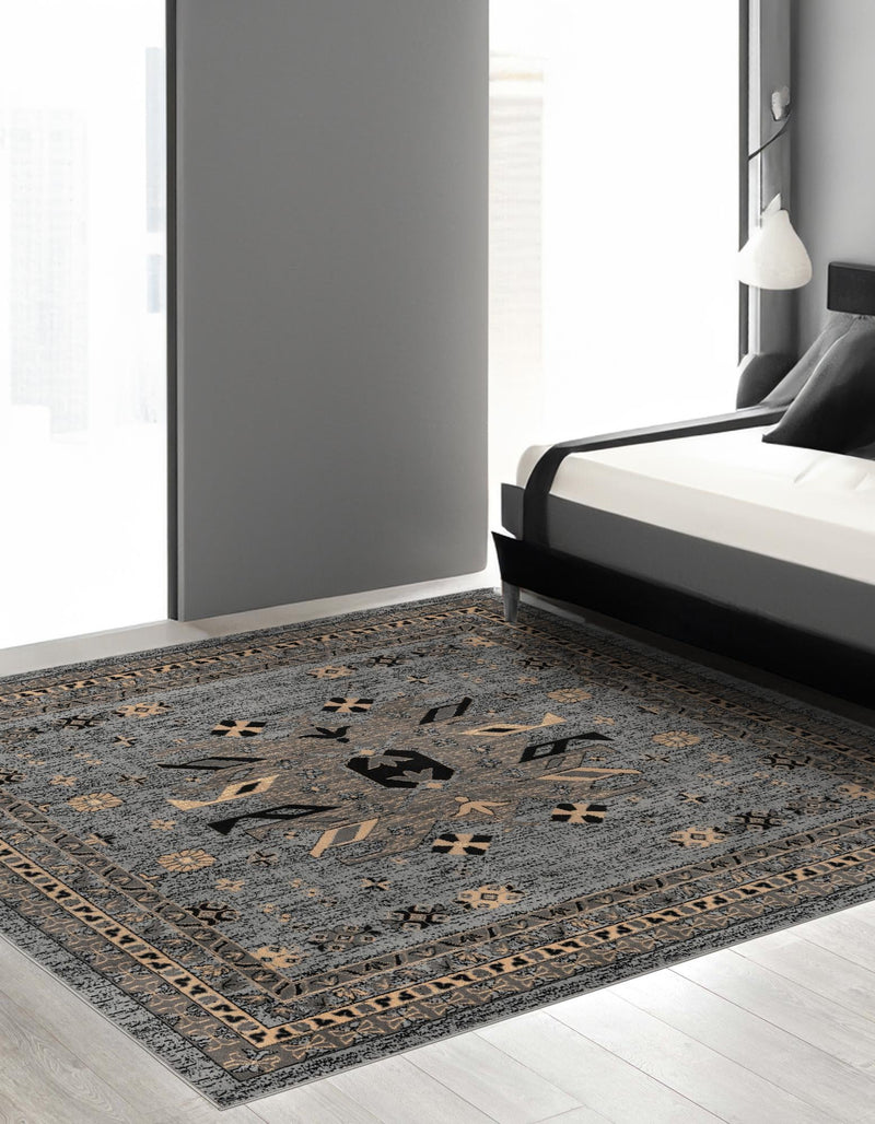 Tabriz Tapestries Collection Area Rug - Azerbaijan (Gray) Square Gray lifestyle 37