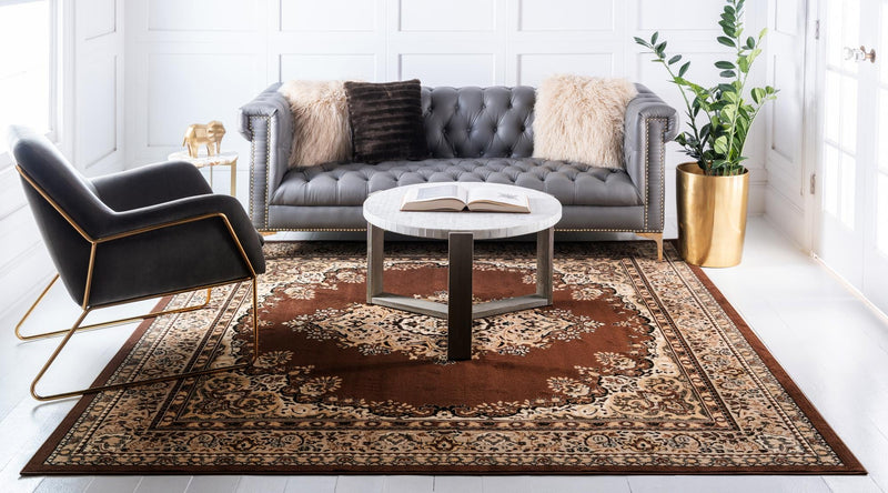 Tabriz Tapestry Collection Area Rug - Azerbaijan (Brown) Square Brown lifestyle 27