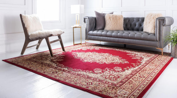 Tabriz Tapestry Collection Area Rug - Azerbaijan (Burgundy) Square Burgundy lifestyle 29