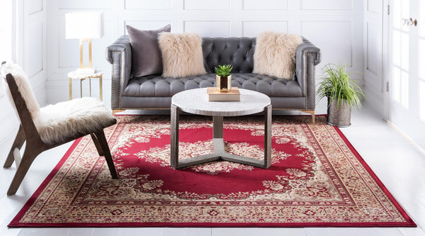 Tabriz Tapestry Collection Area Rug - Azerbaijan (Burgundy) Square Burgundy lifestyle 32