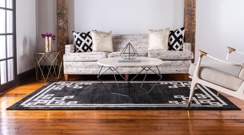 Aegean Labyrinth Collection Area Rug - Rhodes Rectangle Black lifestyle 11